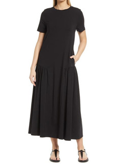 Nordstrom Gathered Stretch Cotton T-Shirt Dress in Black at Nordstrom