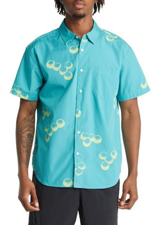 Obey Bubble Print Short Sleeve Button-Up Shirt in Turquoise at Nordstrom