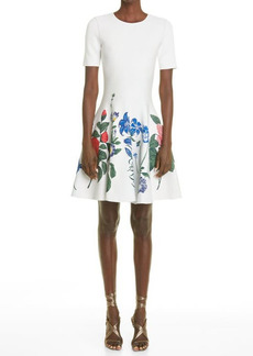 Oscar de la Renta Multicolor Floral Jacquard Fit & Flare Dress in Ivory Multi at Nordstrom