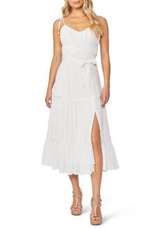 PAIGE Inesa Tie Strap Ruffle Midi Dress in White at Nordstrom