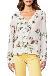 PAIGE Karin Floral Print Sheer Silk Blouse in White Multi at Nordstrom