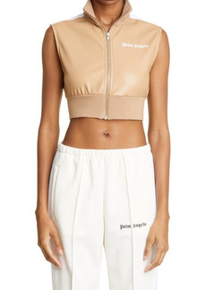 Palm Angels Women's Track Crop Faux Leather Vest in Beige White at Nordstrom