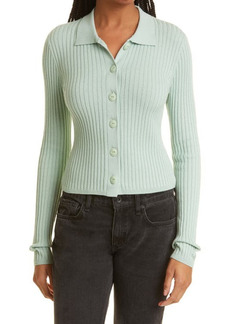 rag & bone Navaya Ribbed Cotton & Cashmere Polo Cardigan in Mint at Nordstrom