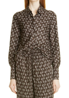 Rebecca Taylor Chantilly Wave Silk Blend Button-Up Shirt in Chocolate Combo at Nordstrom