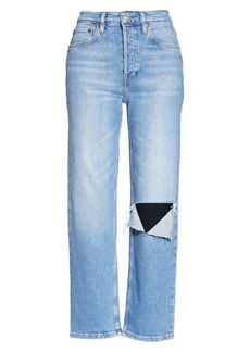 Re/Done '70s Stove Pipe Cropped Jeans in Rodeo Indigo With Hole at Nordstrom