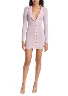 Retrofête Mimi Button Front Long Sleeve Rib Dress in Pink Marshmallow at Nordstrom