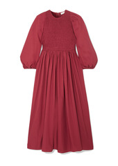 Rhode Woman Andrea Shirred Cotton-poplin Midi Dress Claret