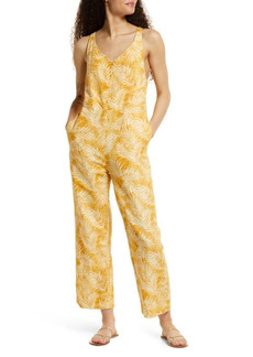 Rip Curl Palm Print Linen Blend Jumpsuit in Gold at Nordstrom