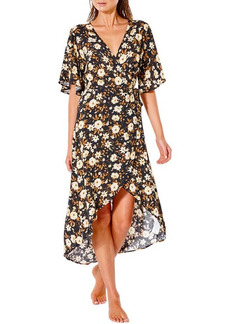 Rip Curl Sunset Haze Floral Wrap Front Midi Dress in Black at Nordstrom