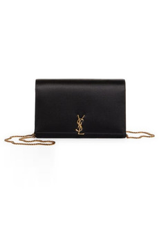 Saint Laurent Glossy Satin Wallet on a Chain in Nero at Nordstrom