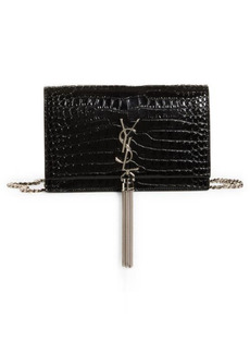 Saint Laurent Kate Croc Embossed Leather Wallet on a Chain in Nero at Nordstrom