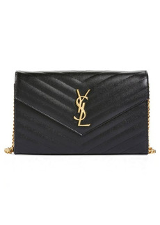 Saint Laurent Large Monogram Quilted Leather Wallet on a Chain in Noir at Nordstrom
