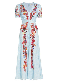 Saloni Lea Printed Silk Midi-Dress