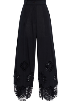 See By Chloé Woman Cropped Broderie Anglaise Cotton Wide-leg Pants Black