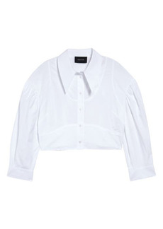 Simone Rocha Crop Sculpted Cotton Button-Up Shirt in White at Nordstrom
