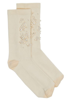 Simone Rocha Imitation Pearl Flower Crew Socks in Cream/Pearl at Nordstrom