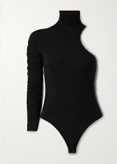 skin Atlas One-sleeve Stretch Organic Pima Cotton-jersey Turtleneck Thong Bodysuit
