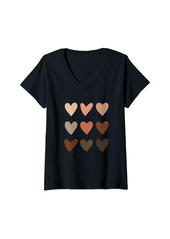 Womens Melanin Skin Tone Hearts Be Kind  History Month V-Neck T-Shirt