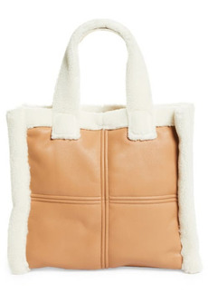 Stand Studio Medium Lolita Faux Shearling & Faux Leather Tote in Beige/White at Nordstrom