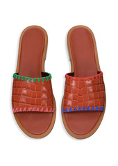 STAUD Genie Mismatched Croc-Embossed Leather Slides