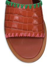 STAUD Genie Mismatched Croc-Embossed Leather Slides