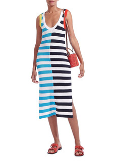 STAUD Seashore Striped Knit Midi-Dress