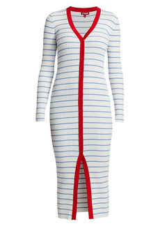 STAUD Shoko Striped Body-Con Midi-Dress
