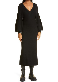 STAUD Carnation Long Sleeve Midi Sweater Dress in Black at Nordstrom