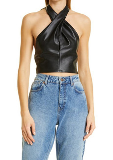 STAUD Kai Faux Leather Halter Top in Black at Nordstrom