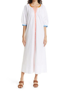 STAUD Vincent Tipped Stretch Cotton Maxi Shirtdress in Land And Sea at Nordstrom