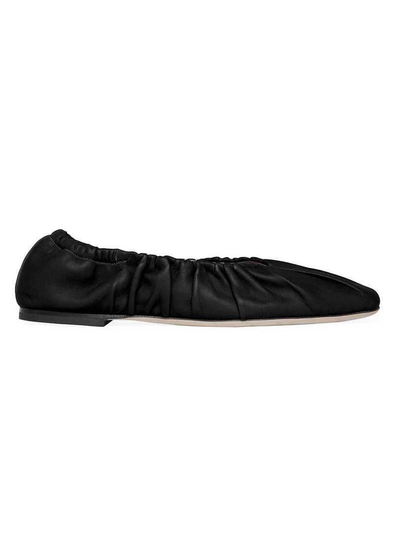 STAUD Tuli Square-Toe Leather Ballet Flats
