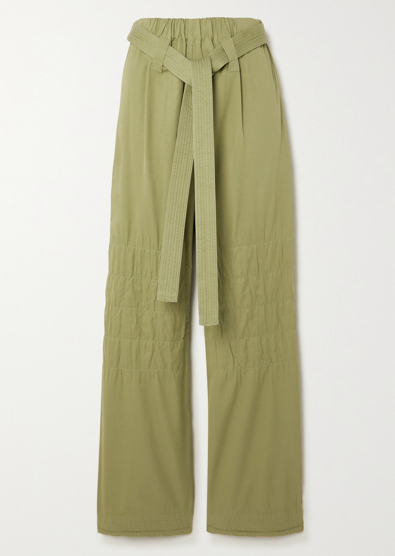 Stella McCartney Belted Washed Organic Cotton-blend Twill Wide-leg Trousers