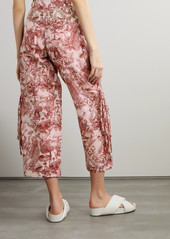 Stella McCartney Cropped Fringed Printed Silk And Cotton-blend Seersucker Wide-leg Pants