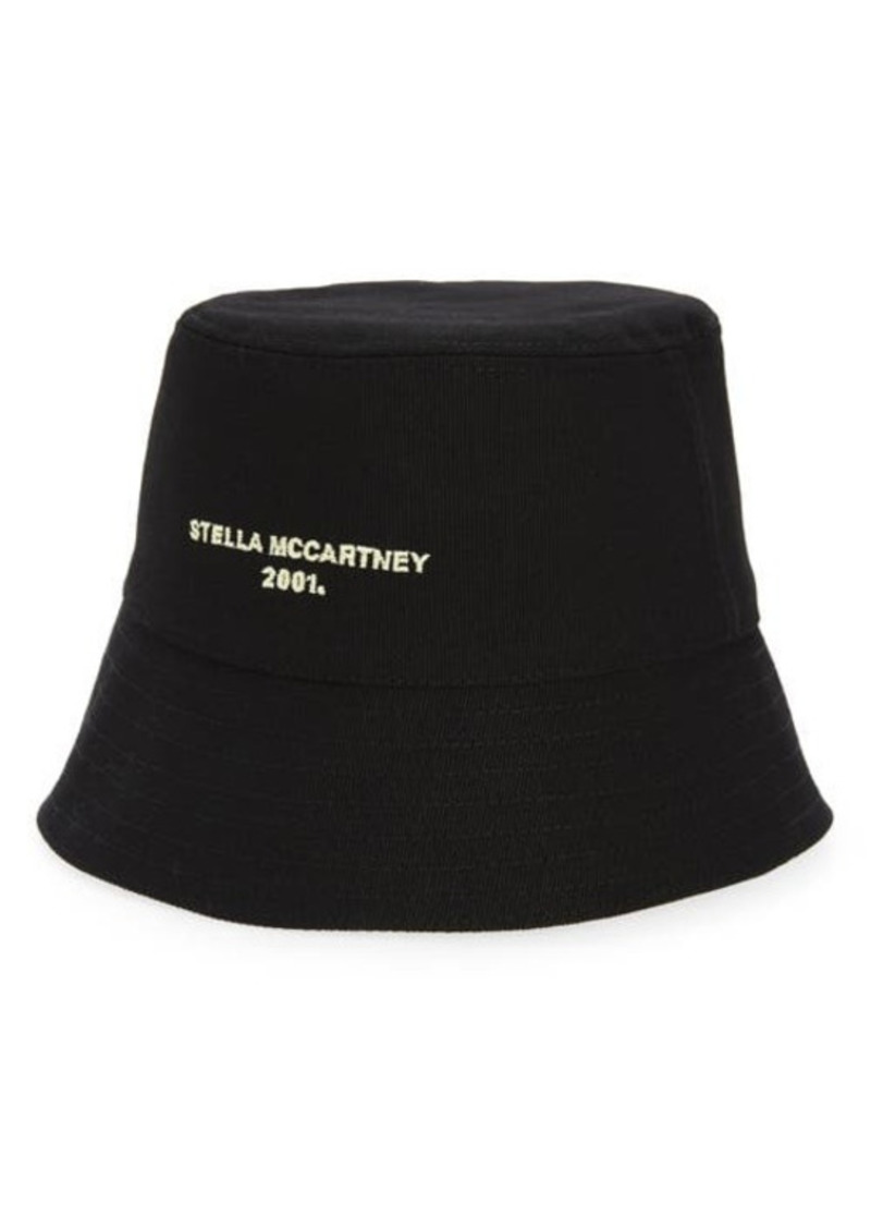 Stella McCartney Embroidered Cotton Button Hat in 1074 - Ultra Black/Banana at Nordstrom