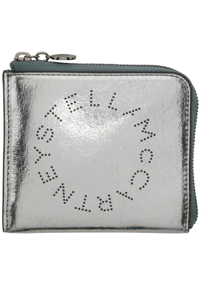 Stella McCartney Silver Metallic Logo Zip Card Holder