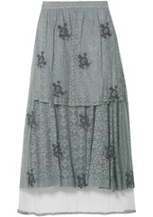 Stella McCartney - Isabella layered embellished tulle and Leavers lace maxi skirt - Green - IT 42