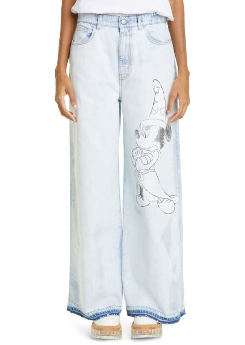 Stella McCartney x Disney Fantasia Mickey Wide Leg Jeans in Bleached Shadow Spots at Nordstrom