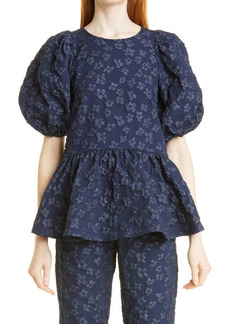 Stine Goya Liw Floral Jacquard Peplum Blouse in 1632 Navy at Nordstrom