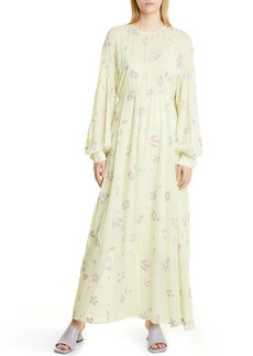 Stine Goya Tammy Embroidered Floral Long Sleeve Crepe Maxi Dress in Green Jade Garden at Nordstrom