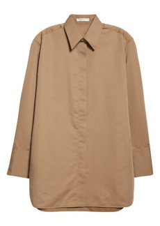 The Row Xime Cotton & Silk Button-Up Blouse in Taupe at Nordstrom