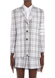 Thom Browne 4-Bar Plaid Cotton Oxford Sack Jacket in Med Grey at Nordstrom
