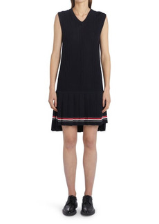 Thom Browne Dropped Waist Cotton Knit Tennis Dress in Navy at Nordstrom