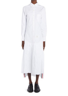 Thom Browne Half Pleated Cotton Shirtdress in White at Nordstrom