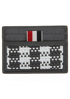 Thom Browne Houndstooth Patch Leather Card Holder in Dark Grey at Nordstrom