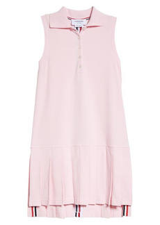 Thom Browne Pleated High-Low Cotton Polo Dress in Light Pink at Nordstrom