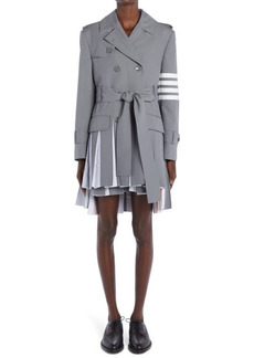 Thom Browne Pleated Step Hem Wool Blend Trench Coat in Med Grey at Nordstrom