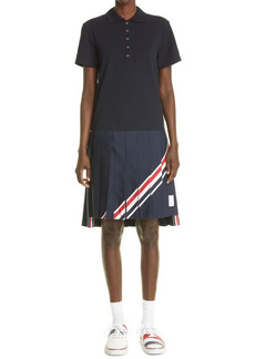 Thom Browne Stripe Polo Pleated Dress in Navy at Nordstrom