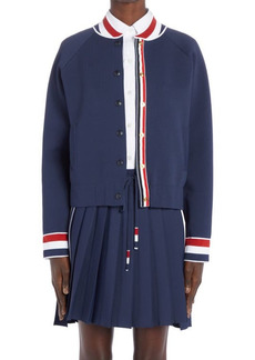 Thom Browne Tricolor Trim Milano Knit Bomber Jacket in Navy at Nordstrom