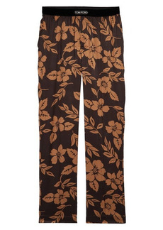 Tom Ford Floral Print Stretch Silk Pajama Pants in Caramel /Ebony at Nordstrom