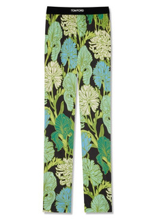 Tom Ford Floral Print Stretch Silk Pajama Pants in Turquoise at Nordstrom